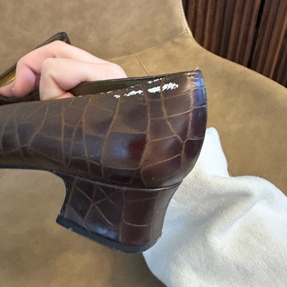 Stuart Weitzman brown mini heel chunky snakeskin shoes size 7 - Picture 5 of 7